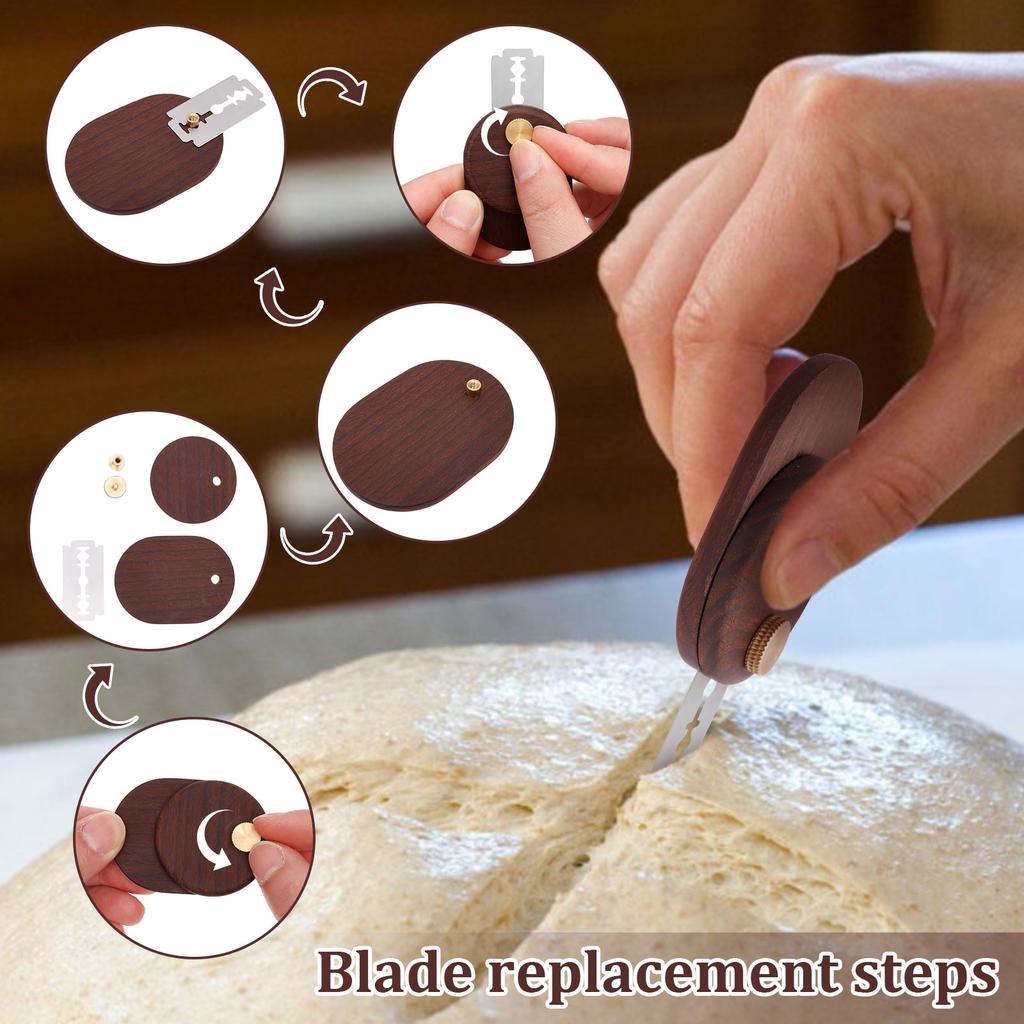 1 Set Bread Lame Dough Scoring Tools Foldable Dough Scoring Knife Wooden Scraper Bread Knife with Blades for Baking Accessories