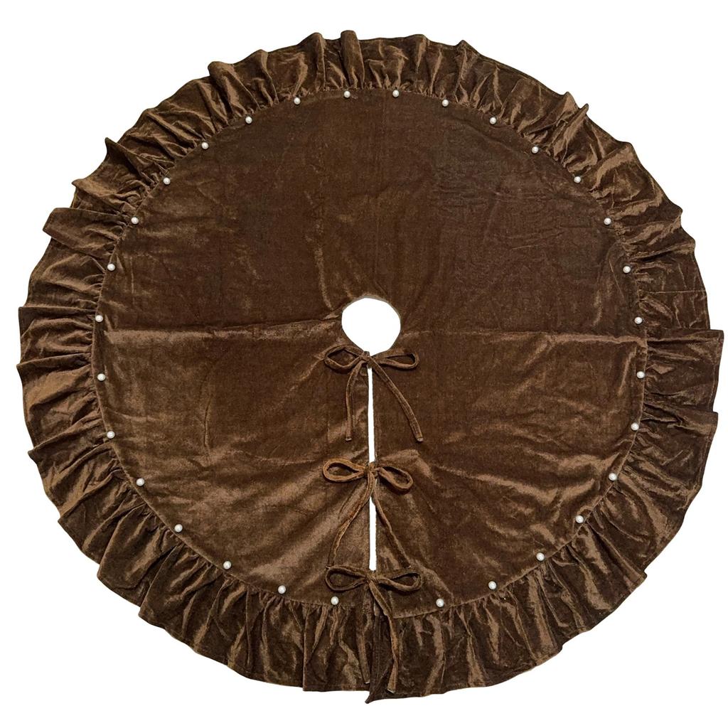 Velvet Christmas Tree Skirt with and Lace Trim, 90 Cm, Holiday Home Decor