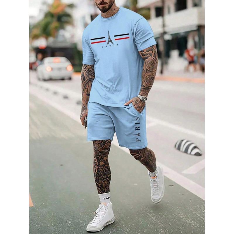 23 Prints Mens 2Pcs Casual Outfit Trendy Short Sleeve T-Shirt Quick-Dry Shorts Set For Stylish Summer Workouts Athleisure Wear