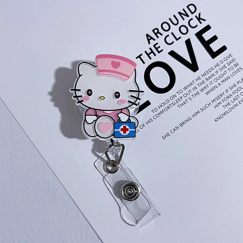 1 Piece Working Permit Pass Card Clip Cartoon Sanrio Badge Cute Melody Reel Retractable Id Name Card Clips For Nurse Badge
