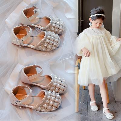New Spring and Summer Sandals for Girls, Pearl Children's Shoes, Shiny Rhinestone Korean Style Fashionable Dance Princess Shoes