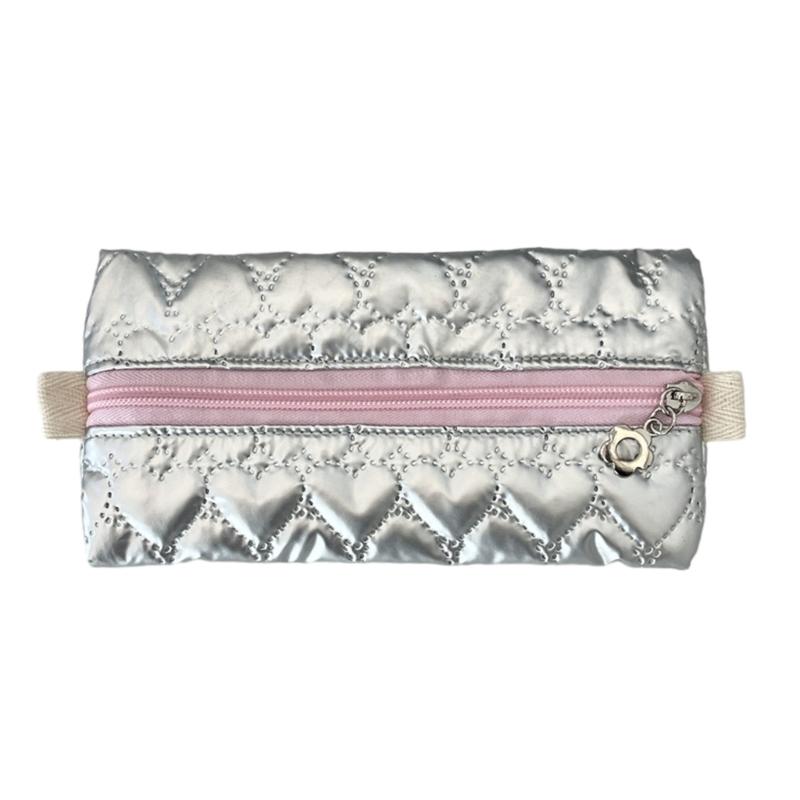 High Capacity Pen Bag Bowknot Print Pencil Case Metallic Color PU Pen Pouches Portable Pen Organizers Travel Makeup Bag