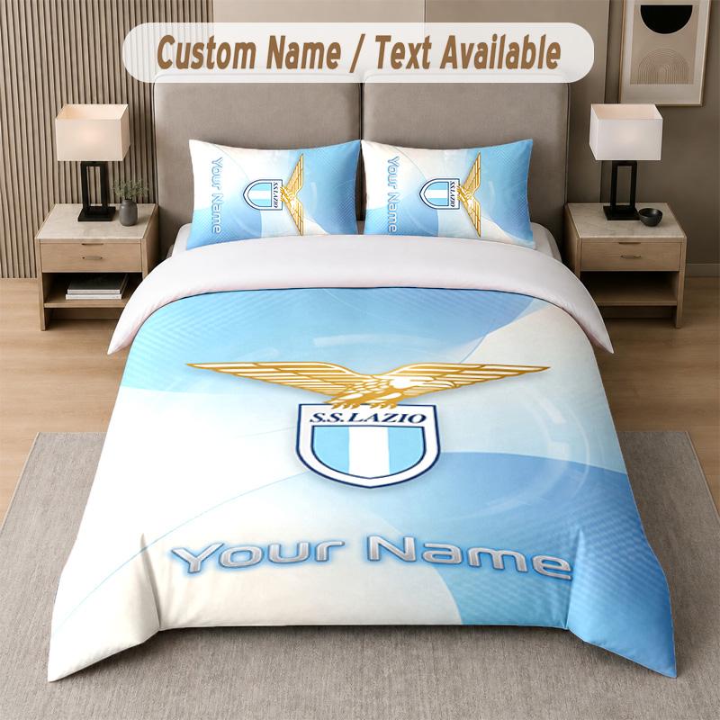 Ensemble de literie Design Lazio FC Texte personnalisé 1 Housse de couette & 2 Taies d'oreiller