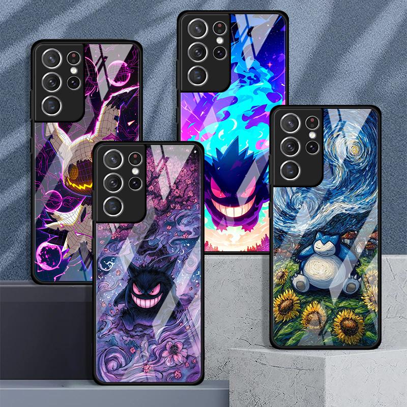Luxury Phone Cover Glass Case for Samsung Galaxy S26 S25 Ultra S24+ S23 Plus S21 S25+ S22 S23+ S24 S20 FE Gengar Pokemon Cool