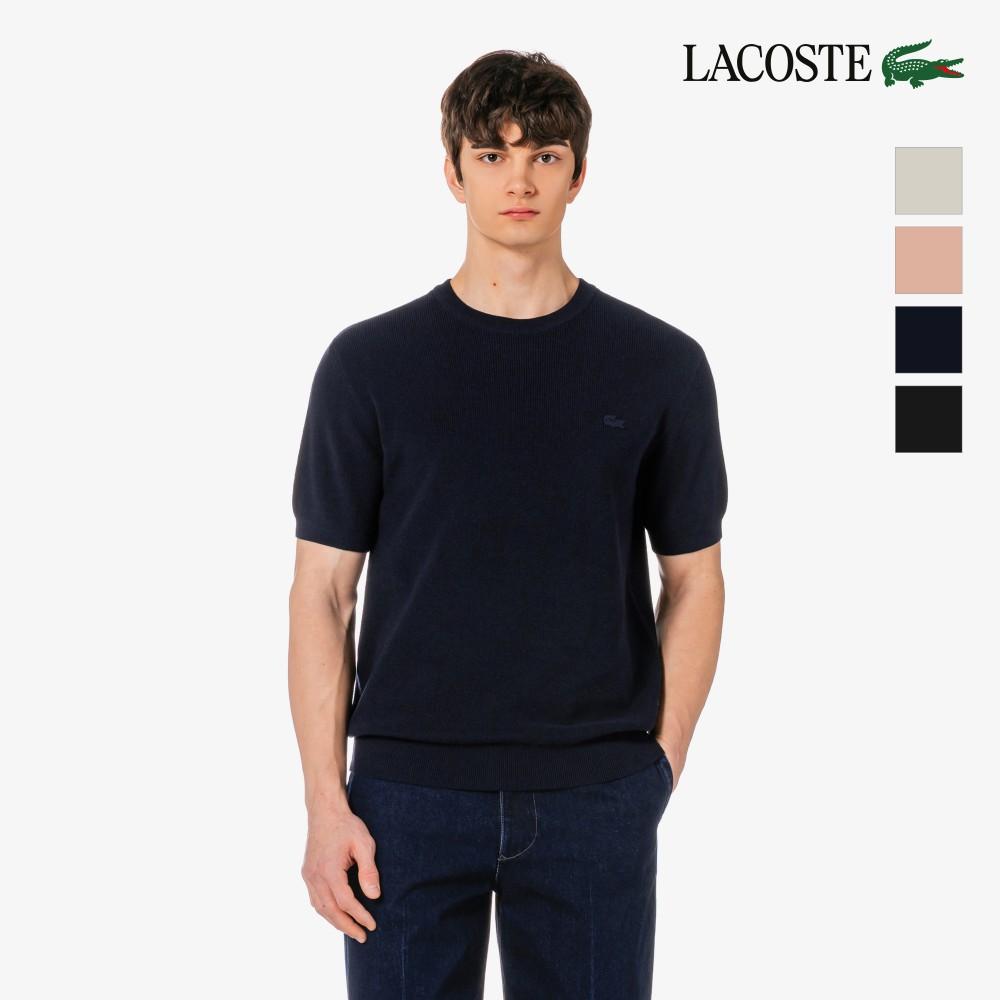 [lacoste] Men s Short-Sleeve Ribbed Twisted Yarn Crew Neck Pullover AH827E-56G Oatmeal (I18)-003