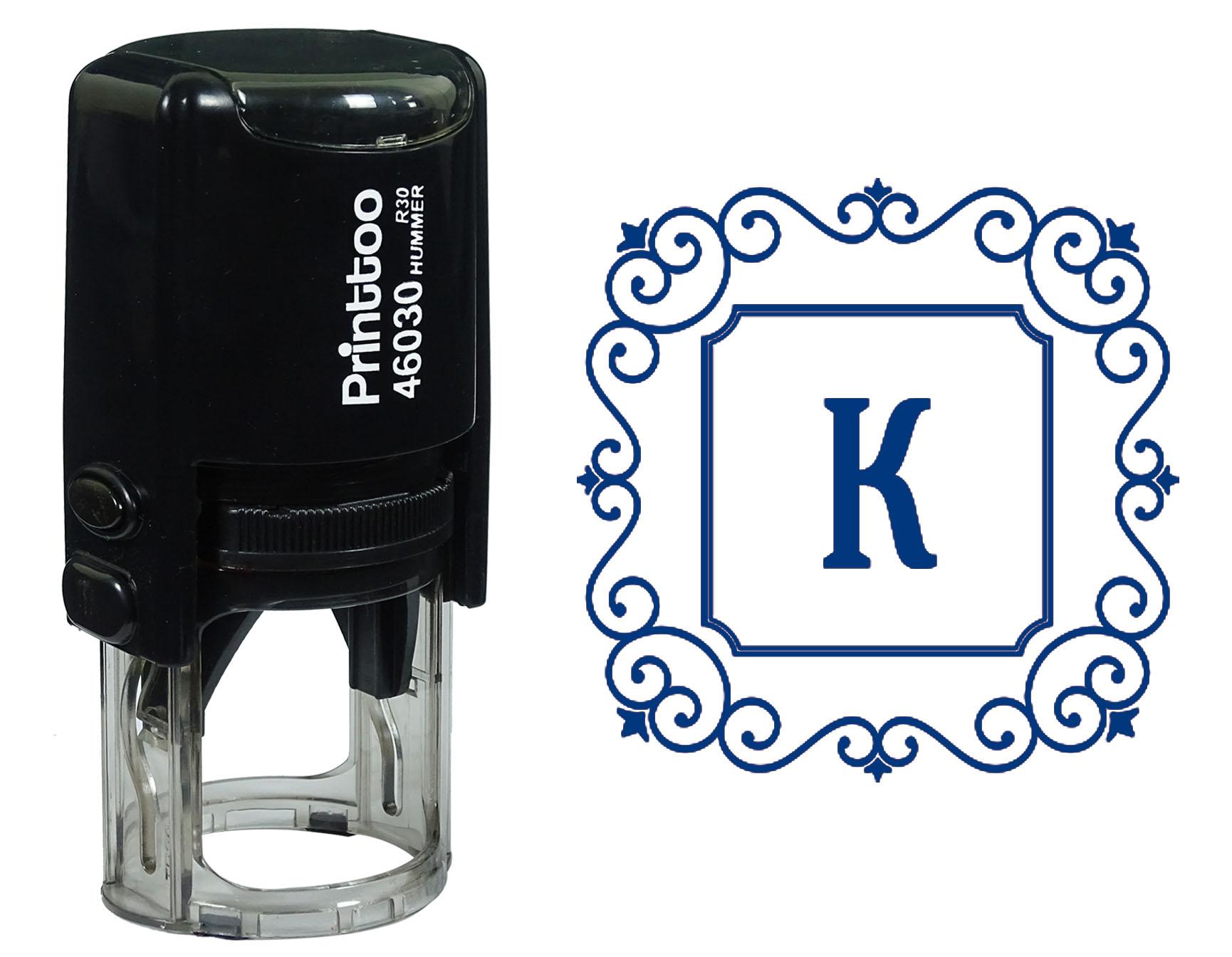 

Printtoo Alphabet K Monogram Initial Square Swirl Border Self Inking Rubber Stamp Office 30 mm Diameter (Approx) синій