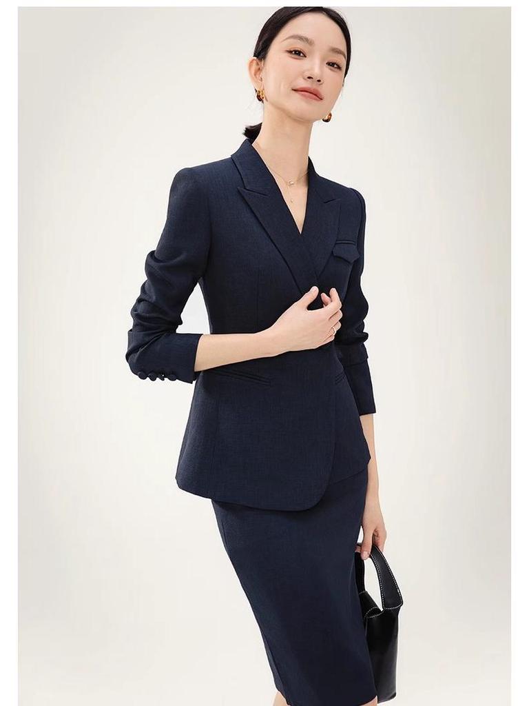 Navy Blue High-End Professional Goddess Suit - Spring/Autumn Two-Piece Skirt Set for Jewelry Store Workwear