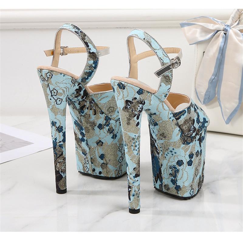 Modell Pole Dance 20cm hohe dünne Absätze Kreuzriemen Sandalen für Damen, sexy Nachtclub Sandalen