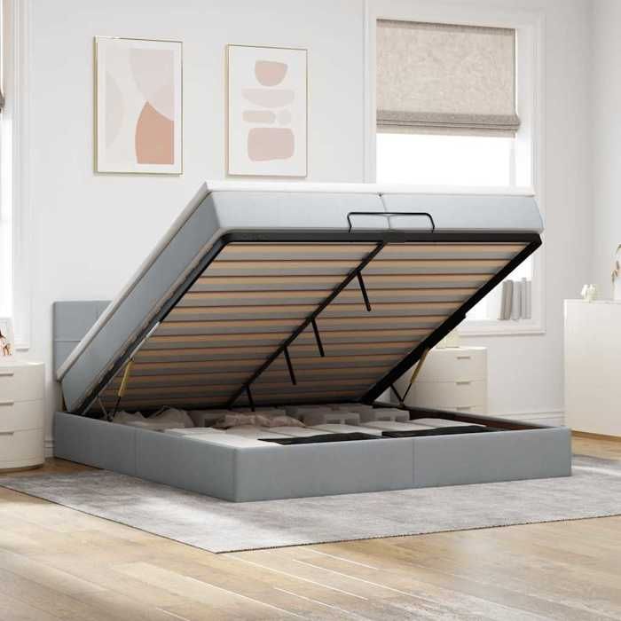 VidaXL Ottoman Bed Frames and Mattress Light Grey 200x200cm Fabric 3312333
