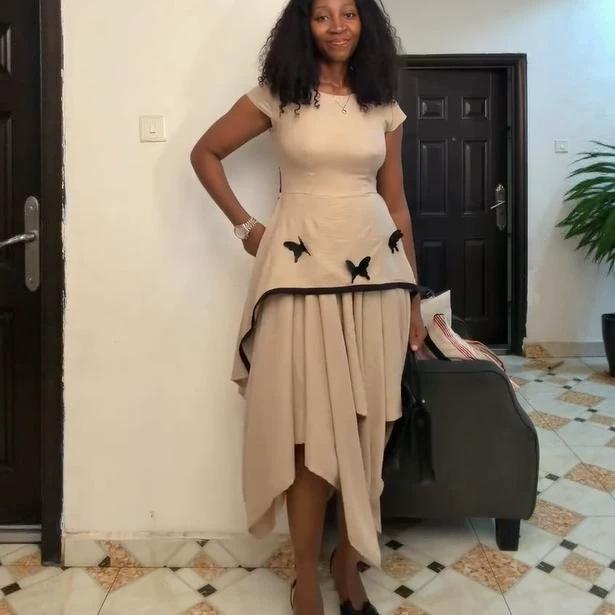 European and American cross-border women's 2026 summer new elegant high-end butterfly waist-cinching short sleeve A-line mid-length dress