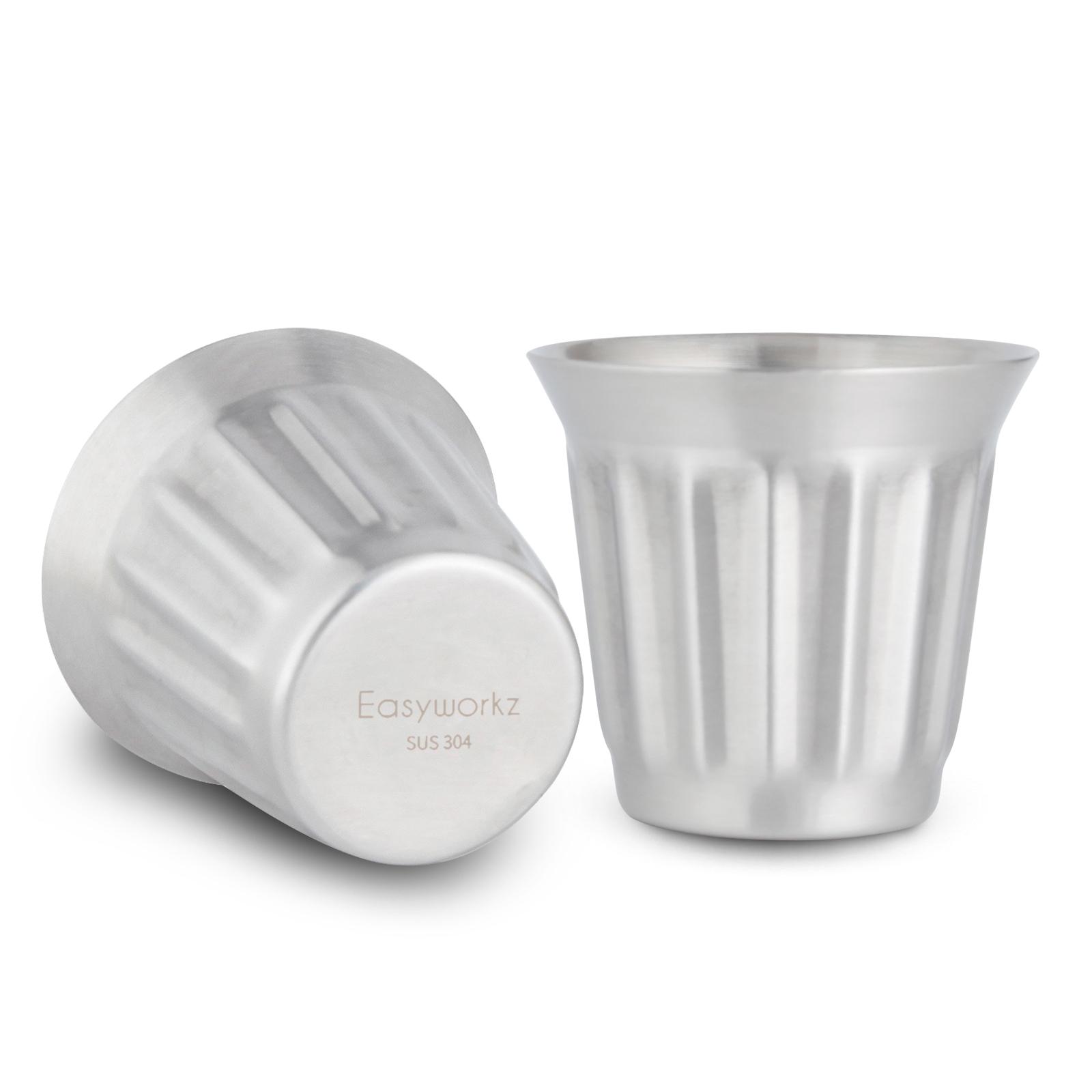 

Easyworkz Stainless Steel Double-Wall Espresso Cups 5 oz/150 ml Set of 2, Vertical Stripe Design 200ml