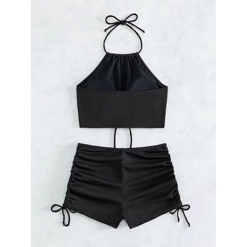 Sexy Bikini Shorts 2 Piece Set Women Laced Up Split Swimsuit Beach Bikini 2025 New Summer Swimwear Bikinis Set