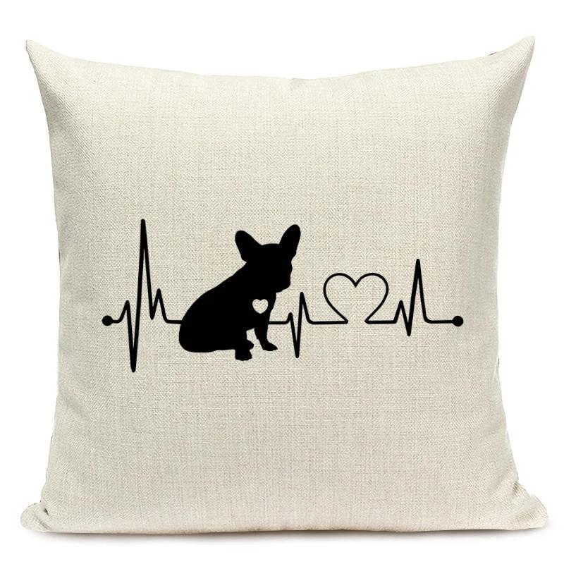 Black and White Animal Cushion Cover Dachshund Dog Shapi Dog Wave Heart Print Sofa Decorative Pillow Case