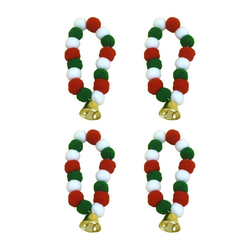 4pcs Festival Plush Pet Collars with Pompoms Bells Charm Colorful Furry Birthday Collar for Cats and Dogs