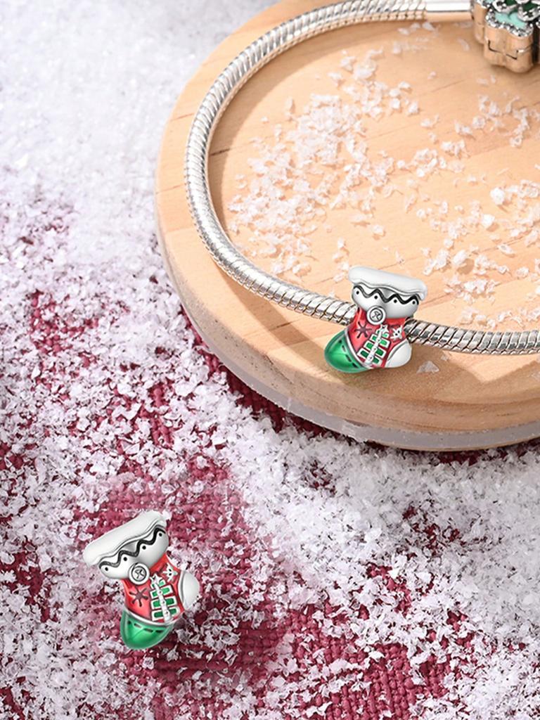 Breloques Originales Plaqué Cuivre Père Noël Flocons de Neige Perles Convient Bracelet Bijoux Femme Cadeau