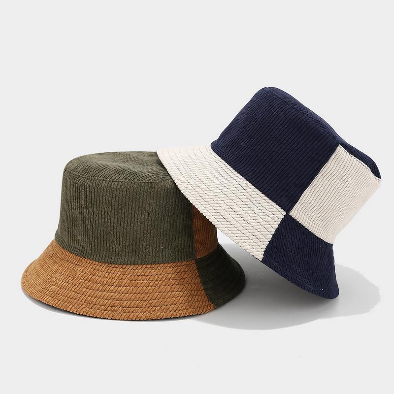 GEMVIE Unisex Bucket Hat Outdoor Casual Patckwork Corduroy Fisherman Hats for Women Men