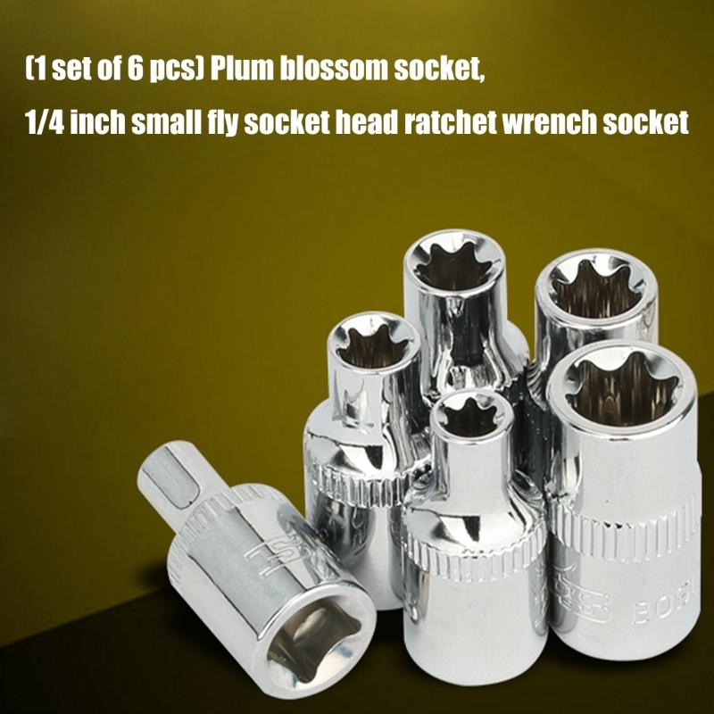6Pcs Multipurpose Hex Socket 1/4Inch Socket Set With Ratchets Compatibility Professional Heavy Duty Steel Construction