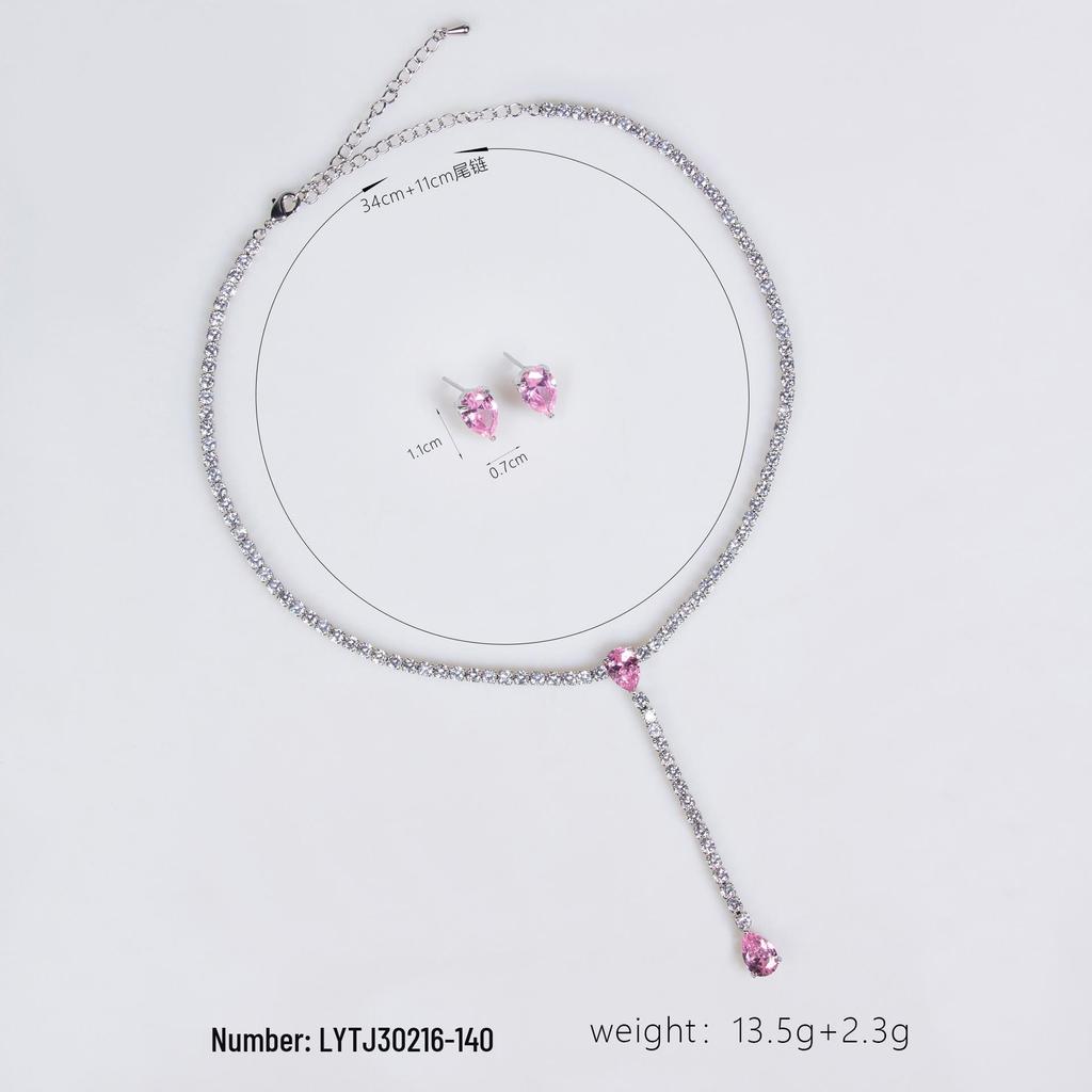 Ohrstecker mit Zirkonia im koreanischen Stil & Anhänger-Halskette Set