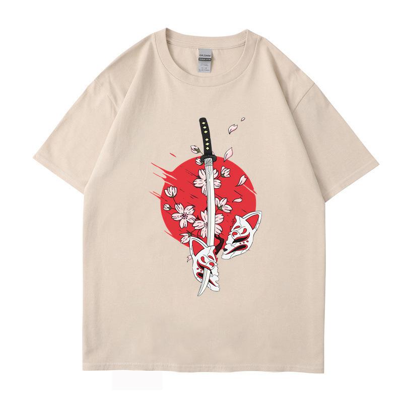 

Ретро футболки для женщин с принтом японского самурайского меча, мужская одежда, уличный стиль Харадзюку, футболки с коротким рукавом, свободная футболка оверсайз 3XL