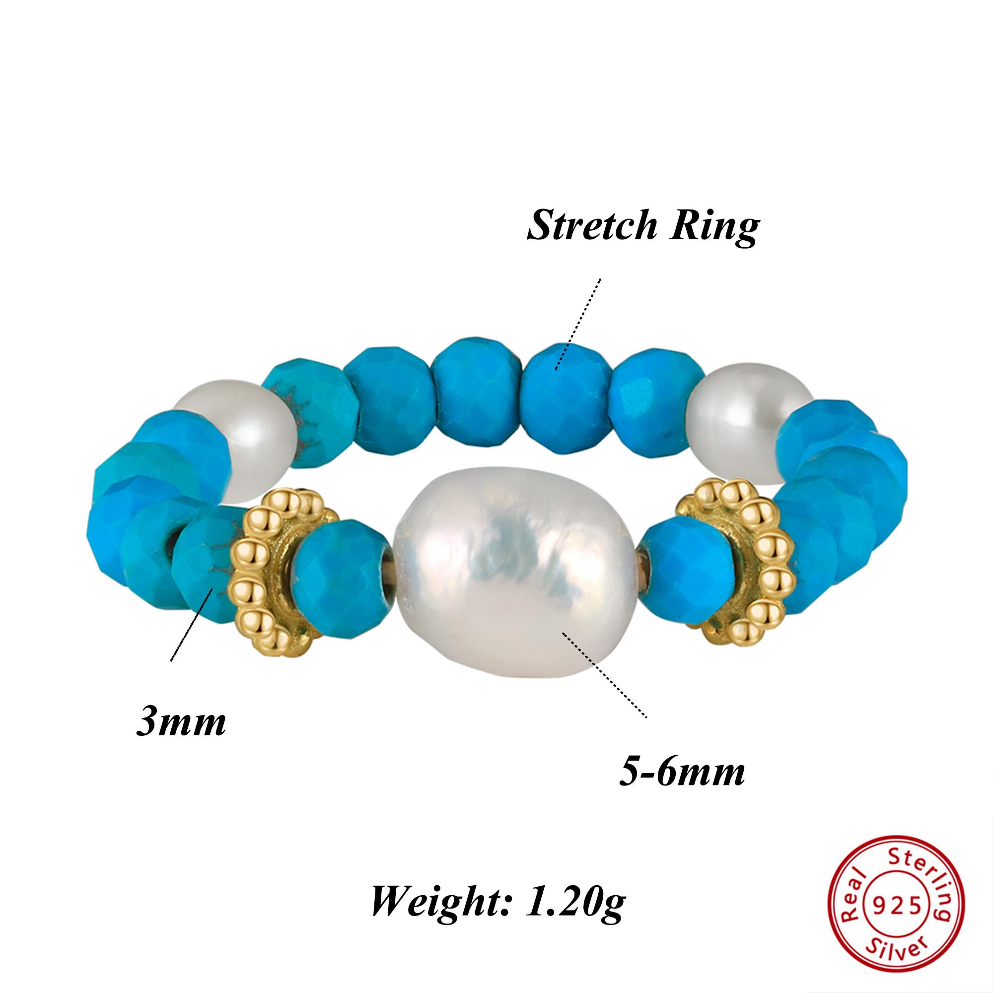 

Effie Queen 925 Sterling Silver Turquoise & Natural Freshwater Pearl Strand Ring Nature Stone Series Finger Accessory Gift MPR01