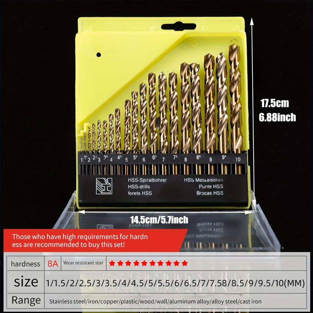 19pcs Drill Bits Plastic Box Packing Twist Cobalt Drill Bit Set For Wood Stainless Steel Cast Iron