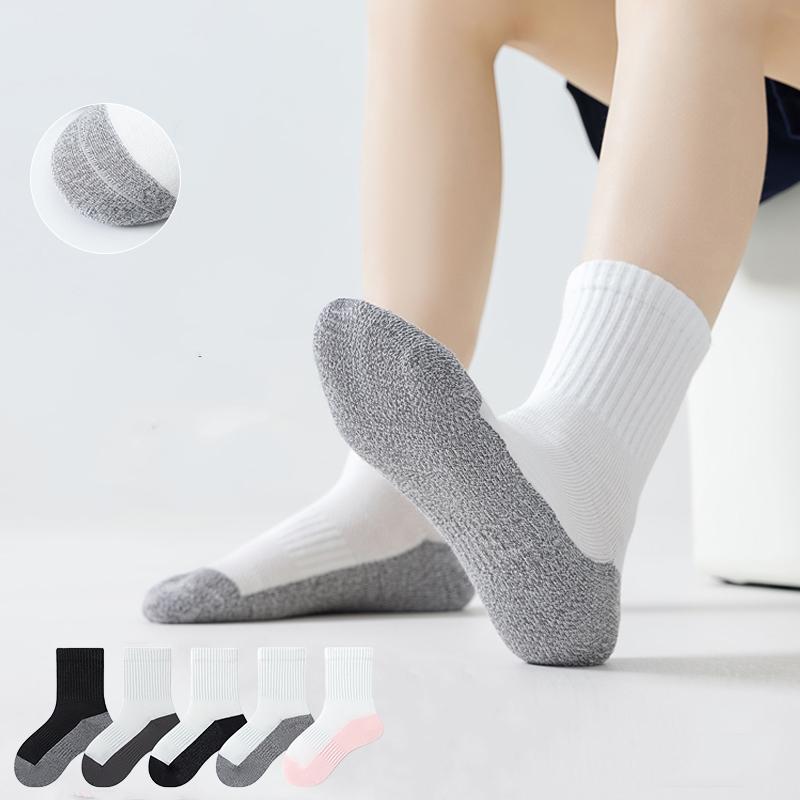 

5 Pairs Children Socks 100% Cotton Black White Patchwork Colors Baby Girl Boy Sports School Tube Socks For 2-12 Years XL рожевий