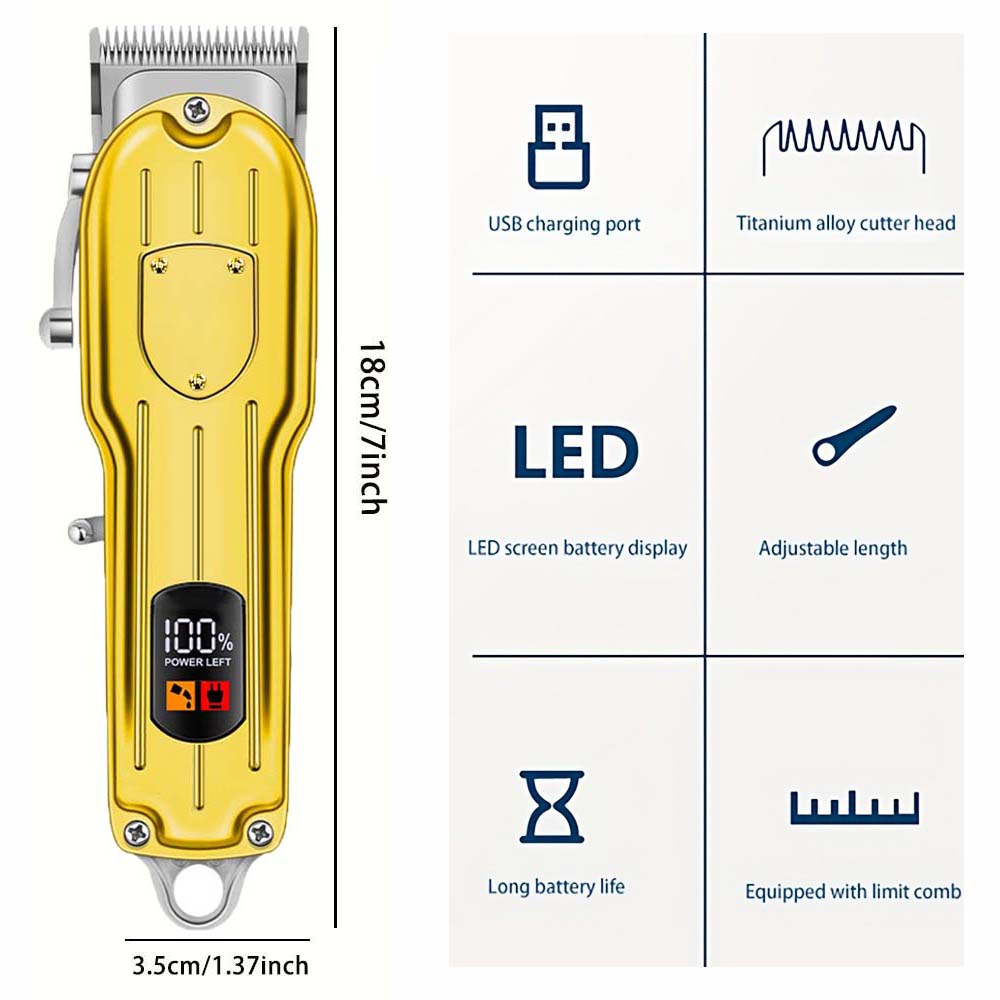 Professional Men's Cordless Electric Clipper, T-Blade Beard Trimming Kit, Haircutting Set with LED Display, Gift for men