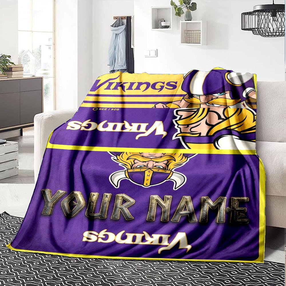 Name Custom Minnesota Vikings Logos Print Flannel Blanket High Quality Warm Comfortable Cover for All Seasons Perfect for Gifts Home Decor