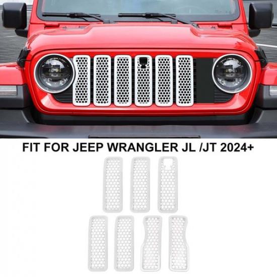 For Jeep Wrangler JL 24-25 WHITE Grille Panel Decor Cover Trim Guard ert Deco