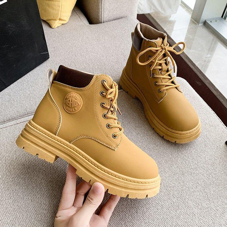 Thick-soled British Martin boots women's locomotive boots retro big head autumn new short boots lace-up high-top rhubarb boots