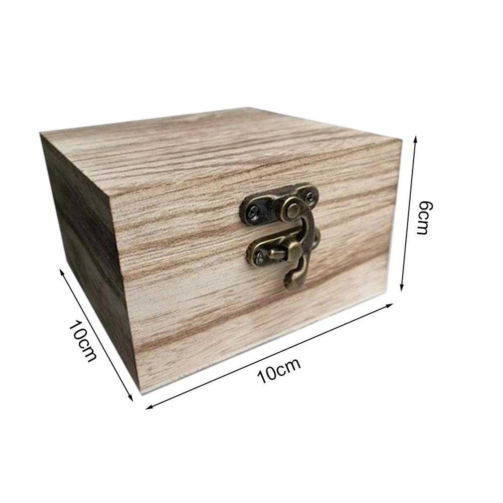 Square Wooden Box Vintage Metal Clasp Flip-top Lid