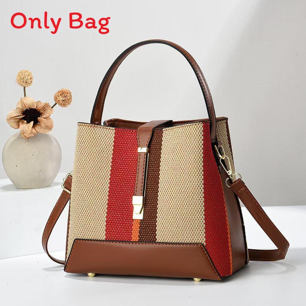 Pu Water Bucket Bag With Multilayer Weaving And Color Block Design For Daily Casual Use