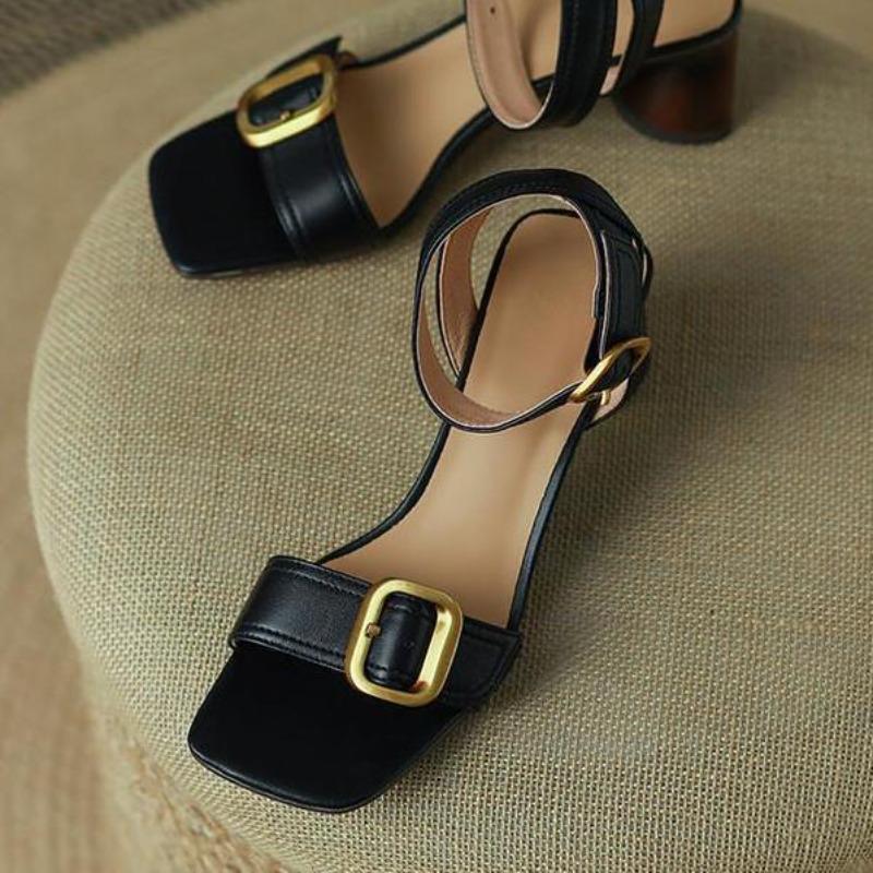 Fashion Ankle Strap Vintage Gladiator Sandals for Women Open Toe High Heels Sandalias De Mujer Belt Buckle Square Heeled Women Pumps