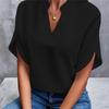 Nouveau Top d'Été pour Femme à Col Montant et Manches Courtes en V, Coupe Ample Manches Chauve-Souris Fente Latérale, Top de Bureau