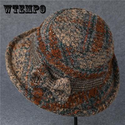 Warm And Stylish Retro Floral Knit Hat With Bow For Middle-Aged Women
