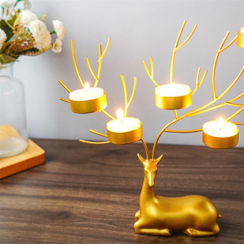 Elk Candlesticks Iron Deer Candle Holder Christmas Decors Metal Wedding Candelabra for Table Centerpieces Desktops