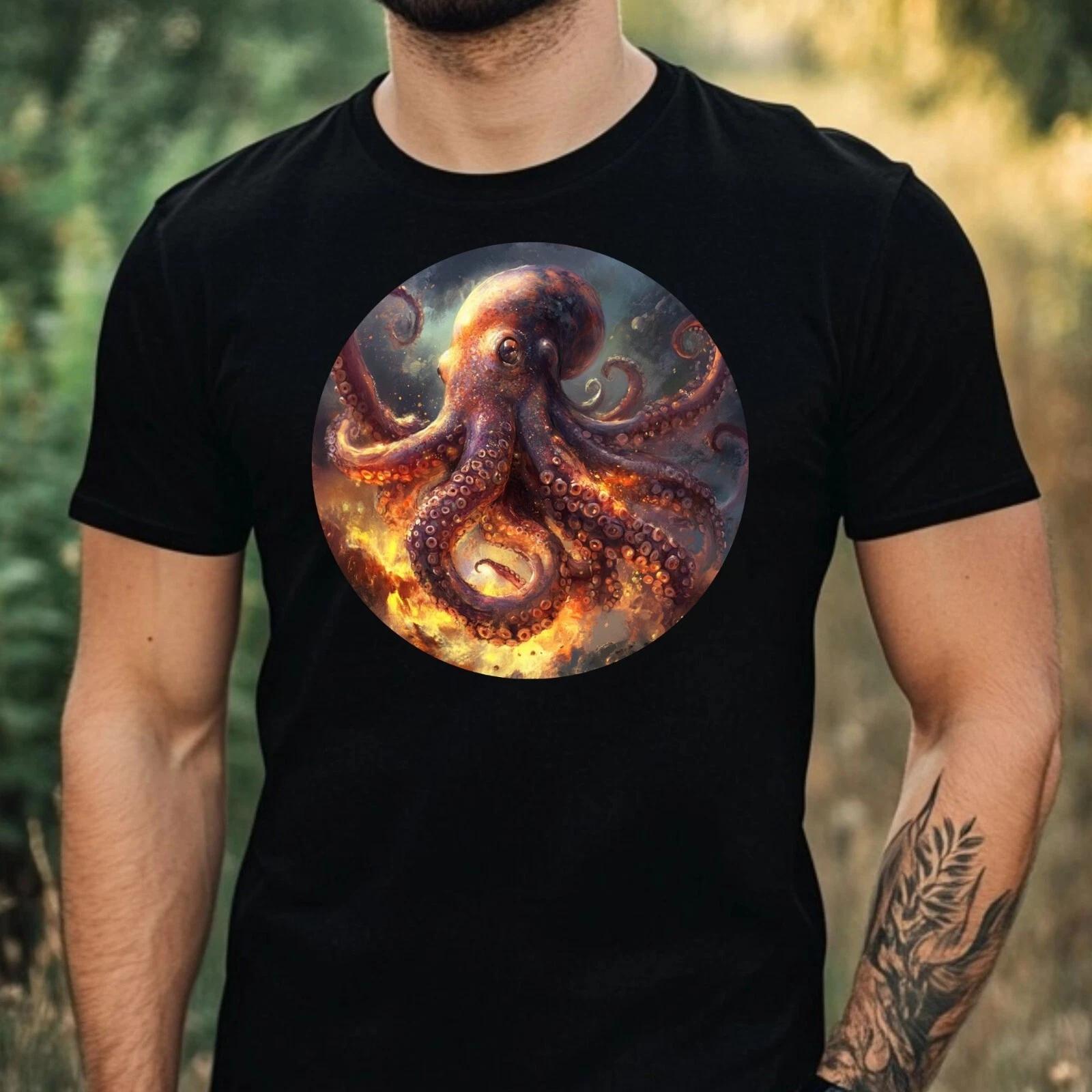 T-Shirt Herren Oktopus Portrait Motiv Baumwolle Größe XS bis 5XL L