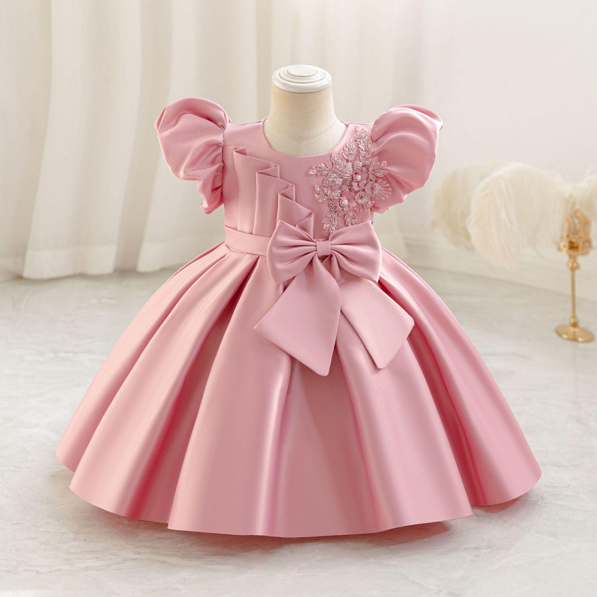 2025 Baby- & Kleinkind Schleife Puffärmel Geburtstagsparty Prinzessinnenkleid 70 cm taupe