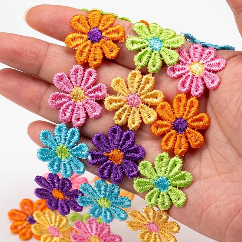 Vibrant Polyester Daisy Lace Trim 25mm Wide Colorful Knit Embroidery Ribbon, Perfect for DIY Crafts, Sewing, Patchwork & Wedding Decorations