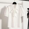 Navava Women Ribbon Neck Collar Short Sleeve Blouse Shirt Nb3184