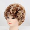 Hot Sale Winter Women Flower Striped Natural Real Fur Hats Lady Warm Knit Genuine Rex Rabbit Fur Caps Outdoor Fur Beanies Hats
