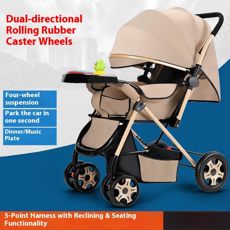 Two-way Stroller Can Sit and Lie Down, Folding Light Stroller, High Landscape 0-3 Years Old Stroller
