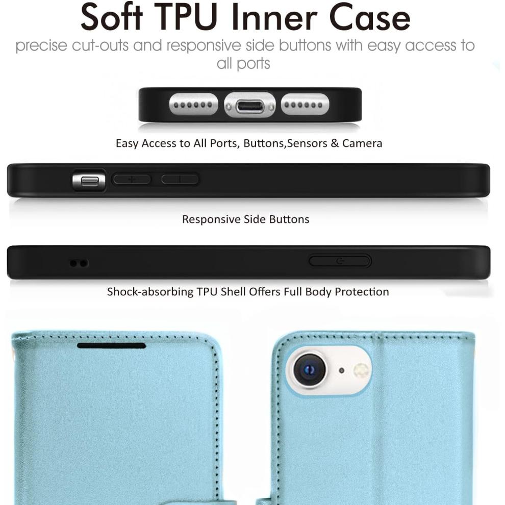 iPhone SE 2022 5G / 2020, iPhone 8/7/6 Leather Wallet Case, Flip Case Cover, Card Holder, Stand, Wrist Strap - PU Leather, Magnetic Closure Case