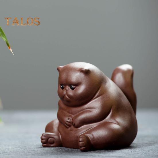 Adorable Ceramic Tea Pet Angry Cat Figurine Design Fine Workmanship Tea Table Desk Tearoom Home Decoration Ornament