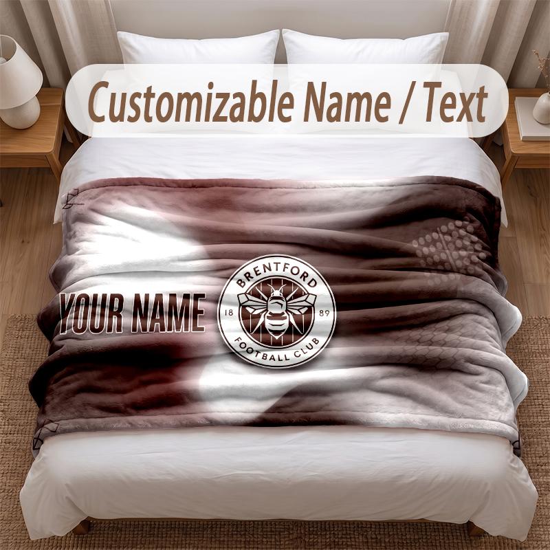 Brentford Football Printed Flannel Blanket Custom Name Text Soft Warm Throw For Bedroom Holiday Gift