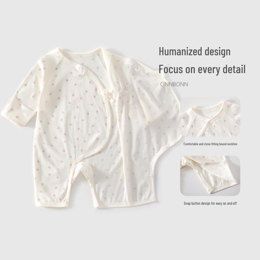 Newborn Summer Lightweight Cotton Romper - Butterfly Design, Bone-Free, Long Sleeve.