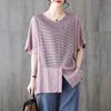 Große Größe Sommeroutfit für Mütter Neu Gestreiftes Kurzarm-T-Shirt für Damen Dicke MM Oberteil