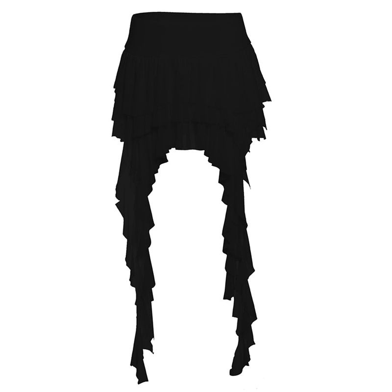 

# Sisjuly# French Heart Melody Crush Mesh Asymmetrical Layered Ruffles Ribbon Skirt for Women Black L