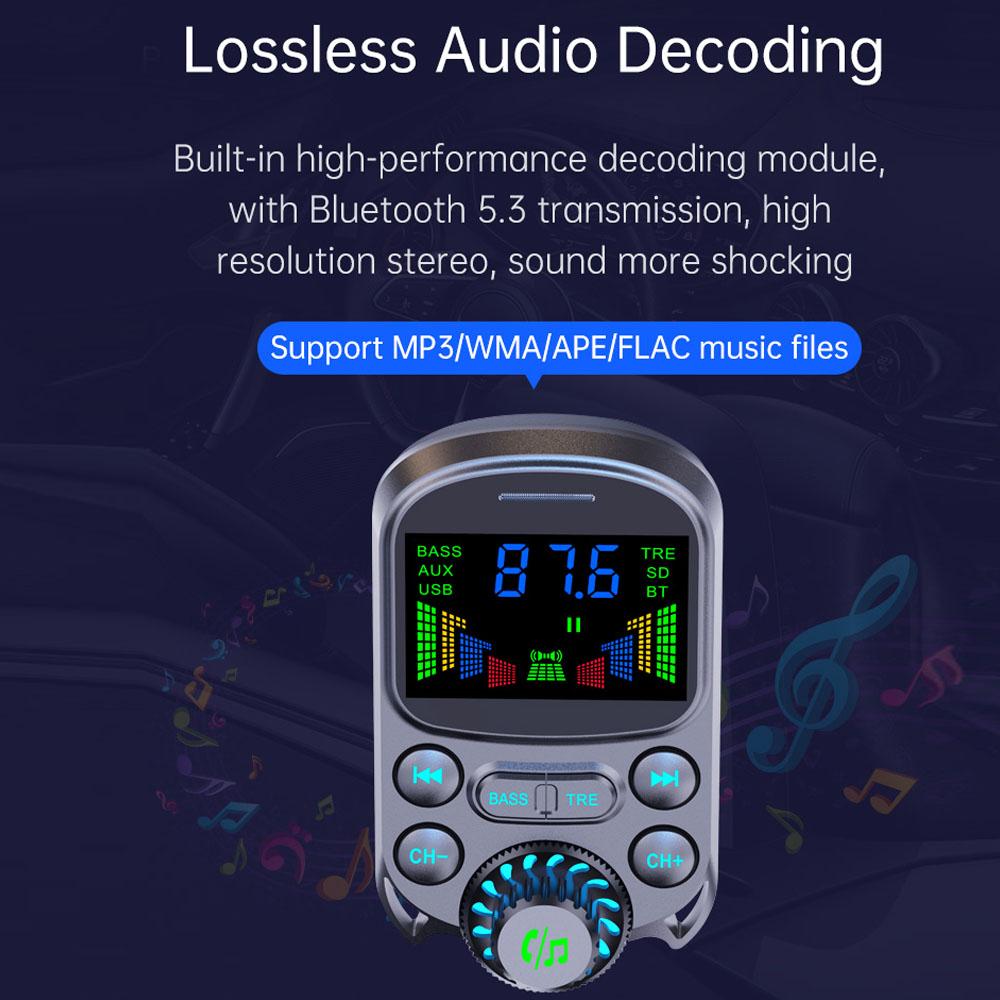 Renkli Araç Şarj Cihazı FM Verici Bluetooth Kablosuz Eller Serbest Ses MP3 Müzik Çalar PD Type-C QC 3.0 Hızlı Şarj Cihazı Aksesuarları