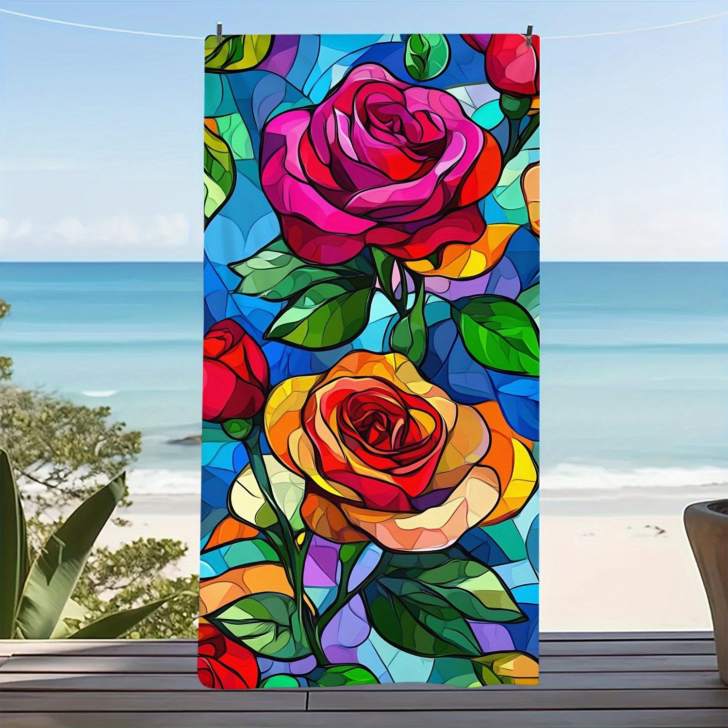 

Vintage Style Polyester Beach Towel, Colorful Rose Pattern Extra Large Quick-Dry for Beach Travel W40*H60(CM)